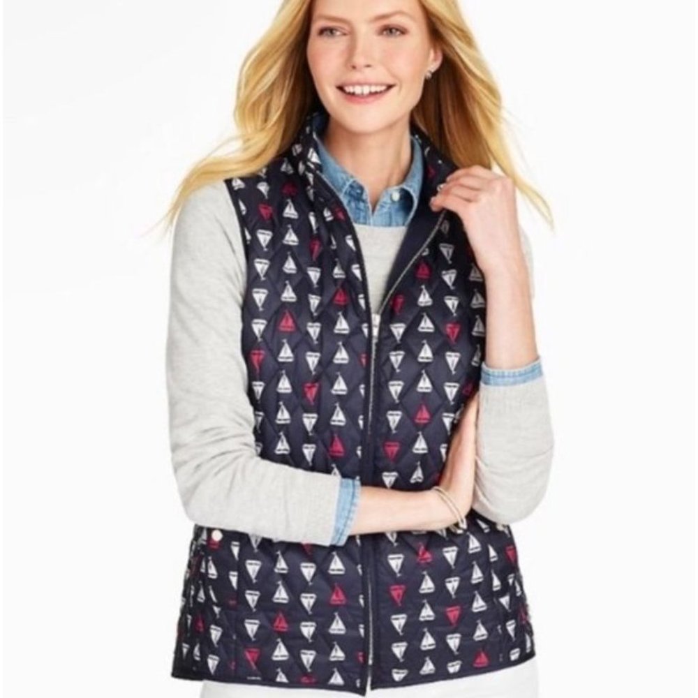 Talbots Navy Quilted Sailboat Vest S NWT